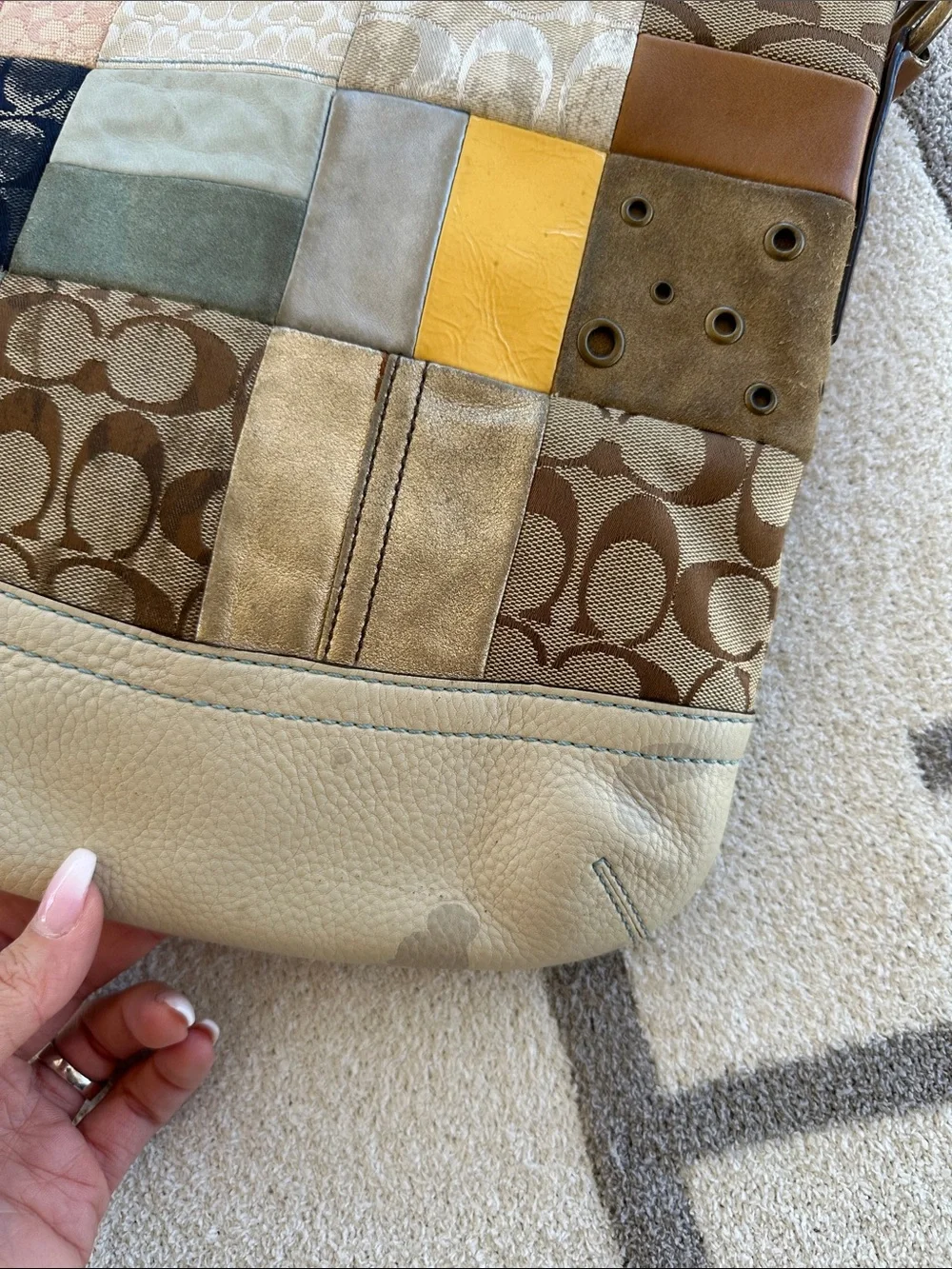 Coach Patchwork Shoulder Bag in Multicolor Leather & Signature Canvas